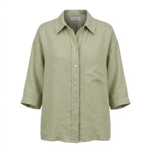 Solai 100% Linen Green Lightweight Breathable Button-Up Shirt Women Size S